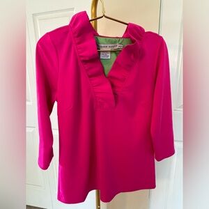 Small Bright Pink Gretchen Scott Ruffneck Top 3/4 Sleeve